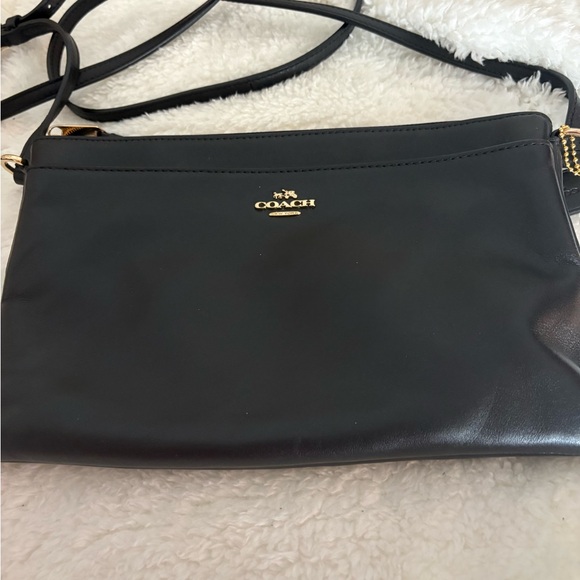 Coach Handbags - Coach Black Leather Crossbody Bag with Gold Accents